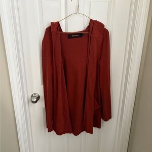 Nordstrom Code Mode Burnt Orange Open Front Hooded Cardigan Normcore Cozy